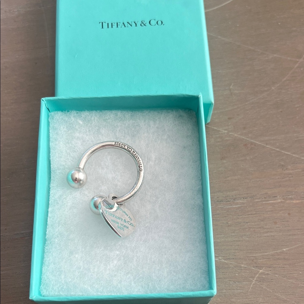 Tiffany & Co. Sterling Silver Heart Charm Ring with Blue Box